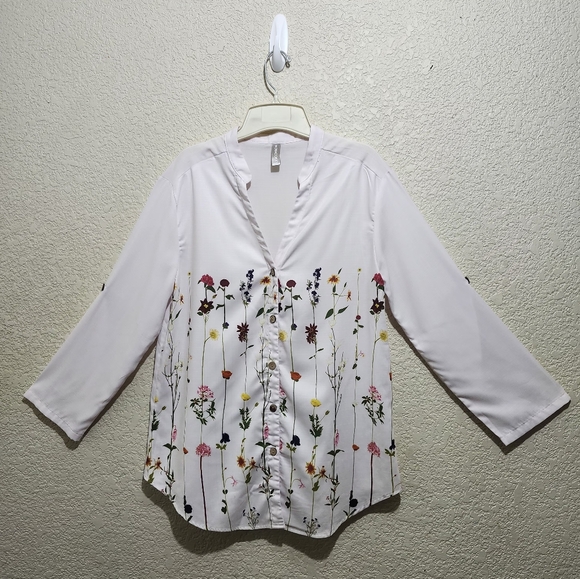 Noracora White 3/4 Sleeve Embellished Button Down Shirt (Unbranded) - Picture 9 of 10